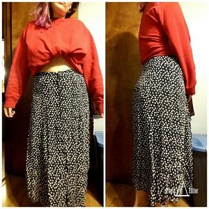 Vintage-style blue and cream maxi/midi skirt